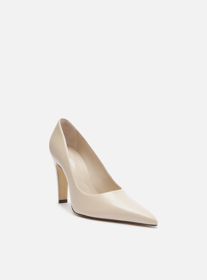 Scarpin Branco Couro Salto Alto Bico Fino