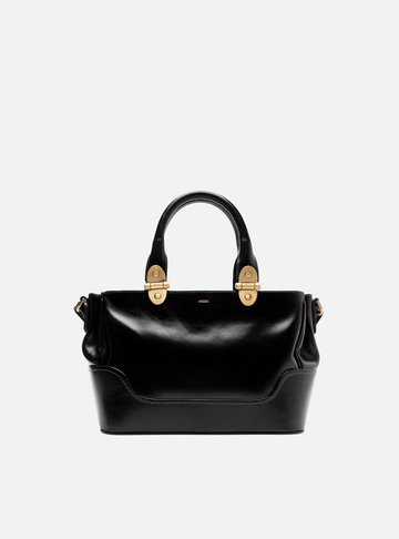 Bolsa Tote Preta Couro Natural Média Metais