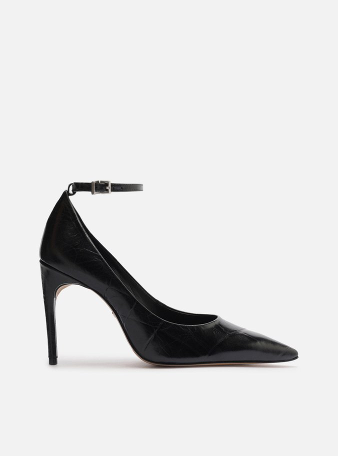 Scarpin Preto Couro Salto Alto Fino Tira