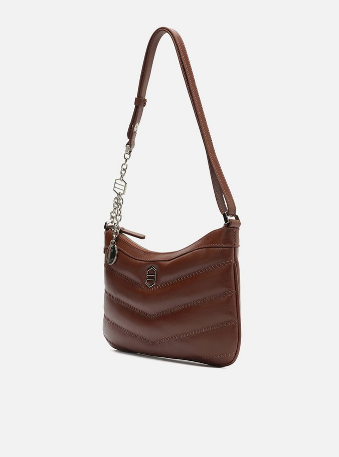 Bolsa Tiracolo Marrom Couro Média Costuras