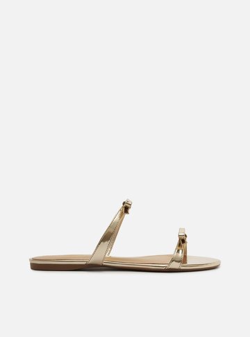 Rasteira Slide Dourada Tiras Laços