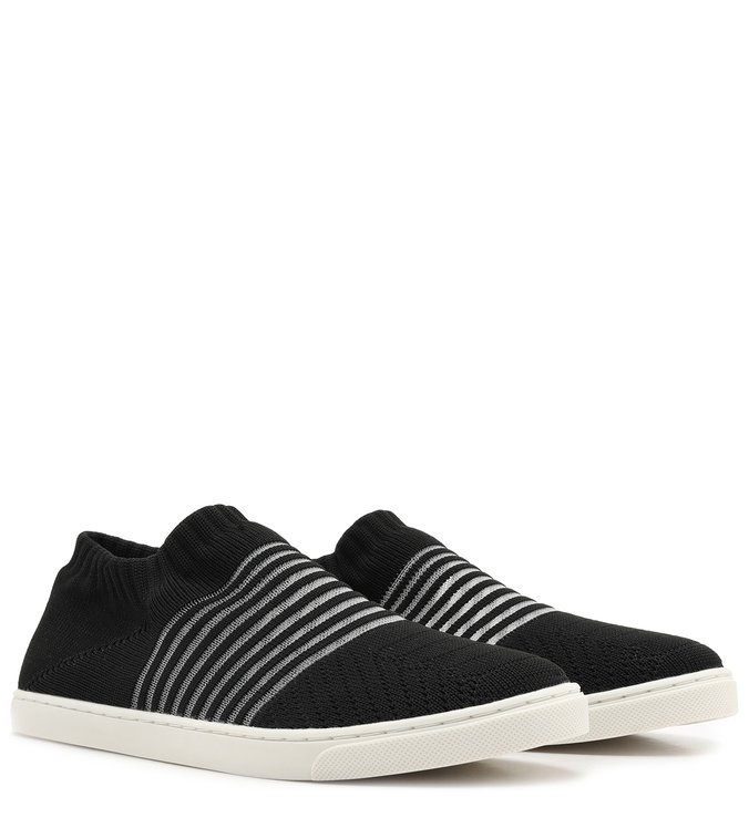 Tênis Slip On Knit Preto Listra Branca