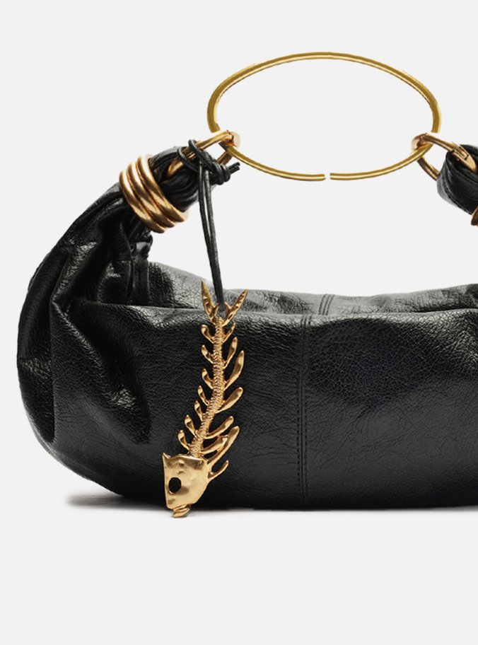 Bolsa Tiracolo Preta Couro Média Metais