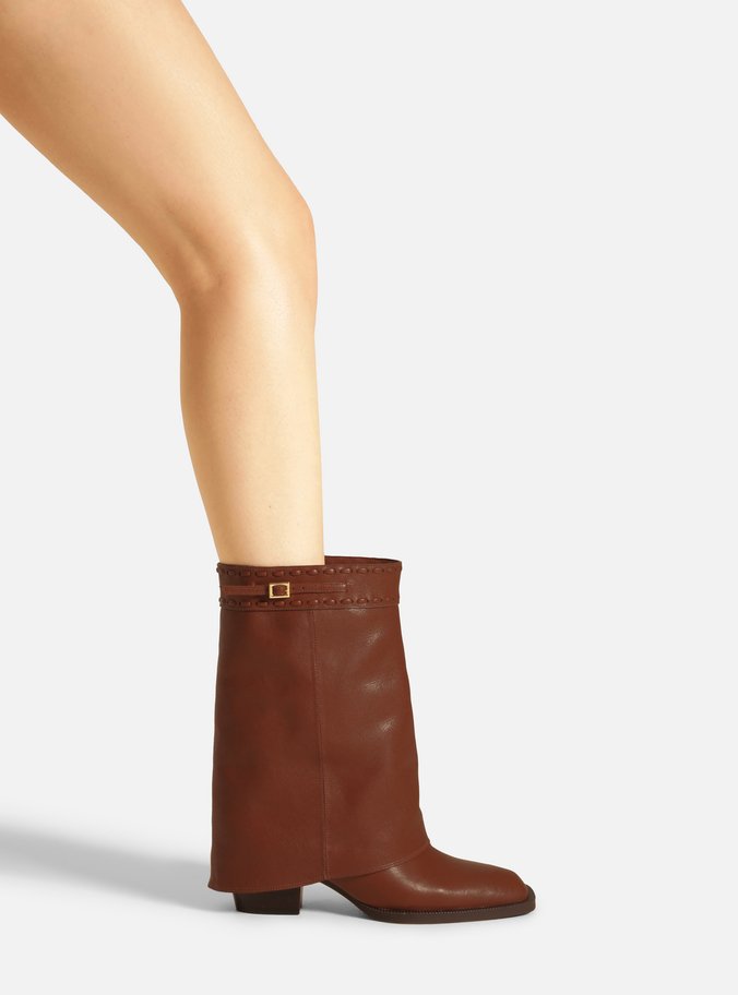 Bota Caramelo Couro Cano Curto Polaina Folk