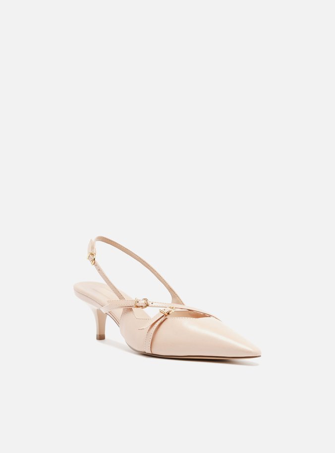 Scarpin Bege Couro Salto Médio Slingback Amélia