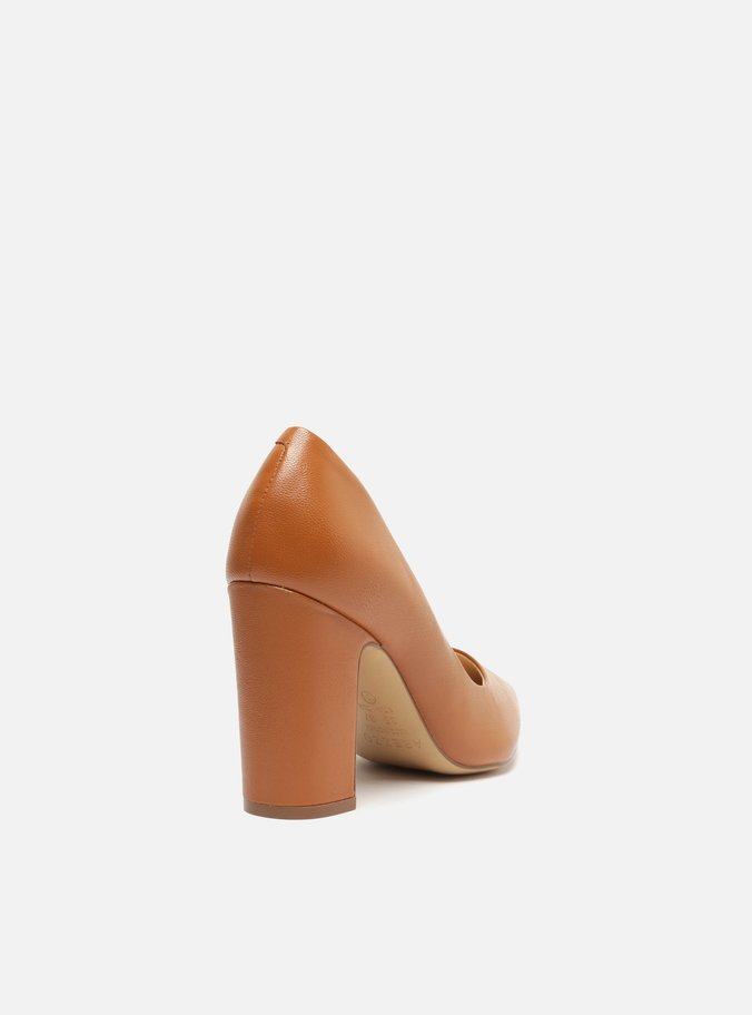 Scarpin Marrom Couro Salto Alto Bloco City