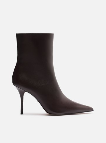 Bota Marrom Couro Cano Curto Salto Alto Fino