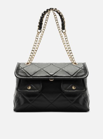 Shoulder Preta Couro Matelassê Grande Bolsos