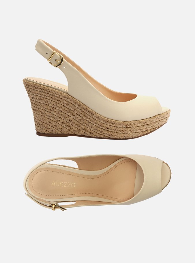Sandália Off-White Couro Plataforma Slingback