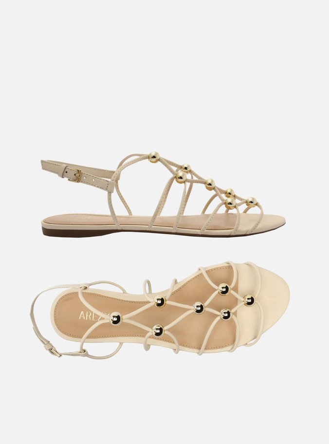 Sandália Rasteira Off-White Tiras Esferas