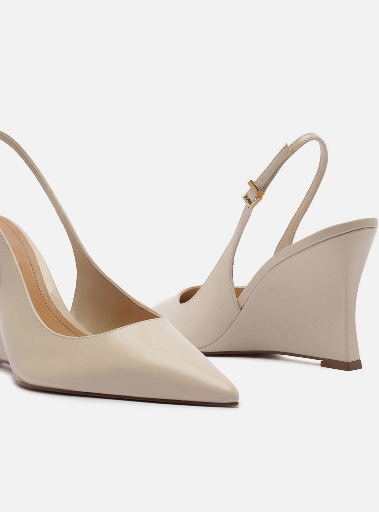 Scarpin Off White Couro Salto Alto Anabela Slingback — foto 4