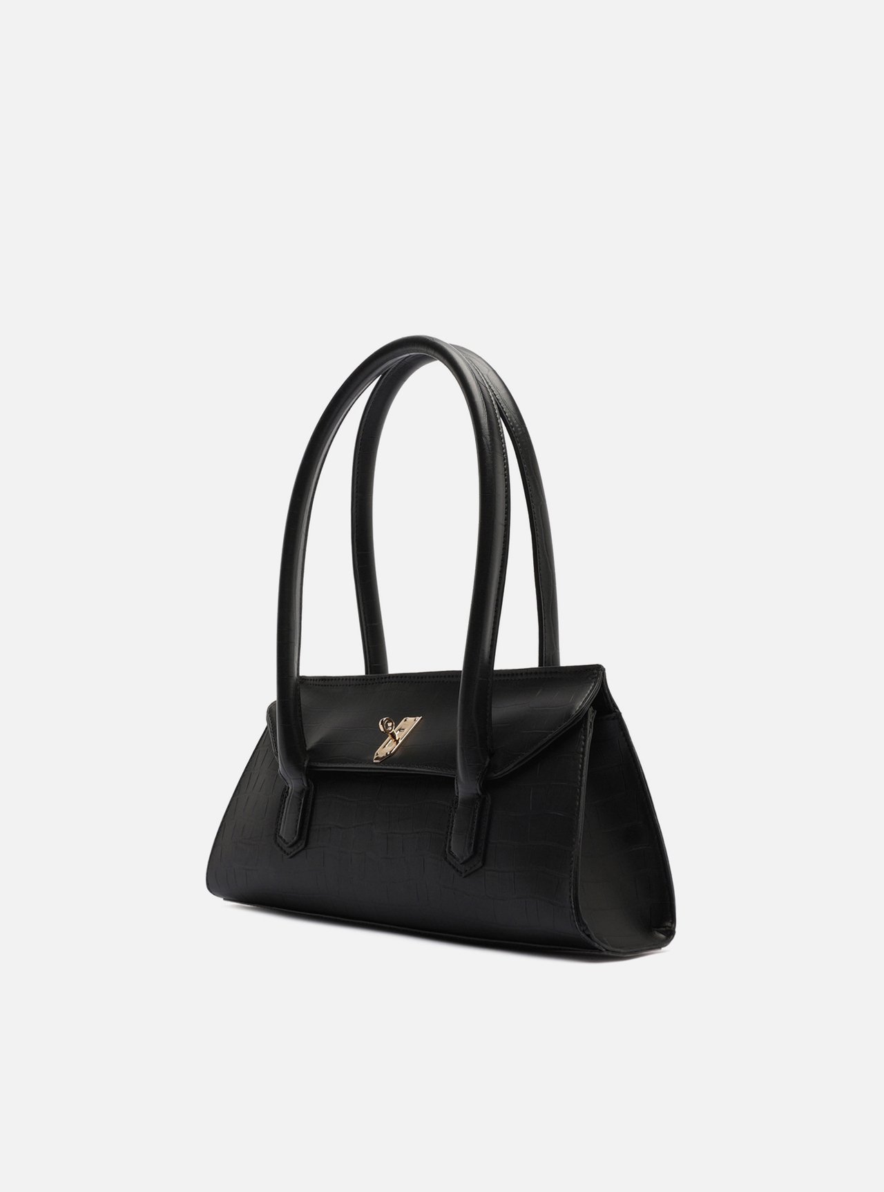 Bolsa Shoulder Preta Média Croco Metais — foto 2