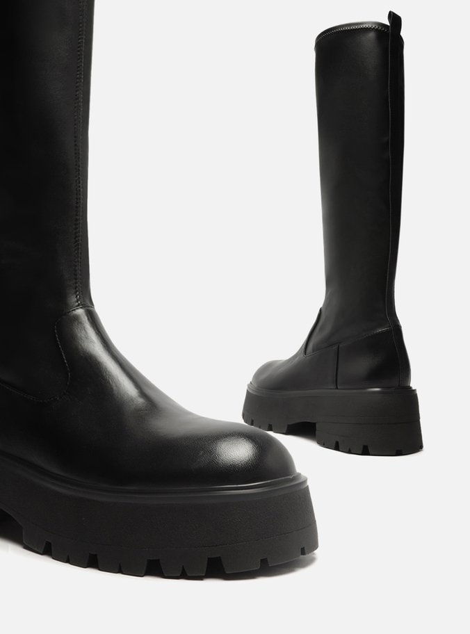 Bota Preta Couro Cano Longo Tratorada Heavy