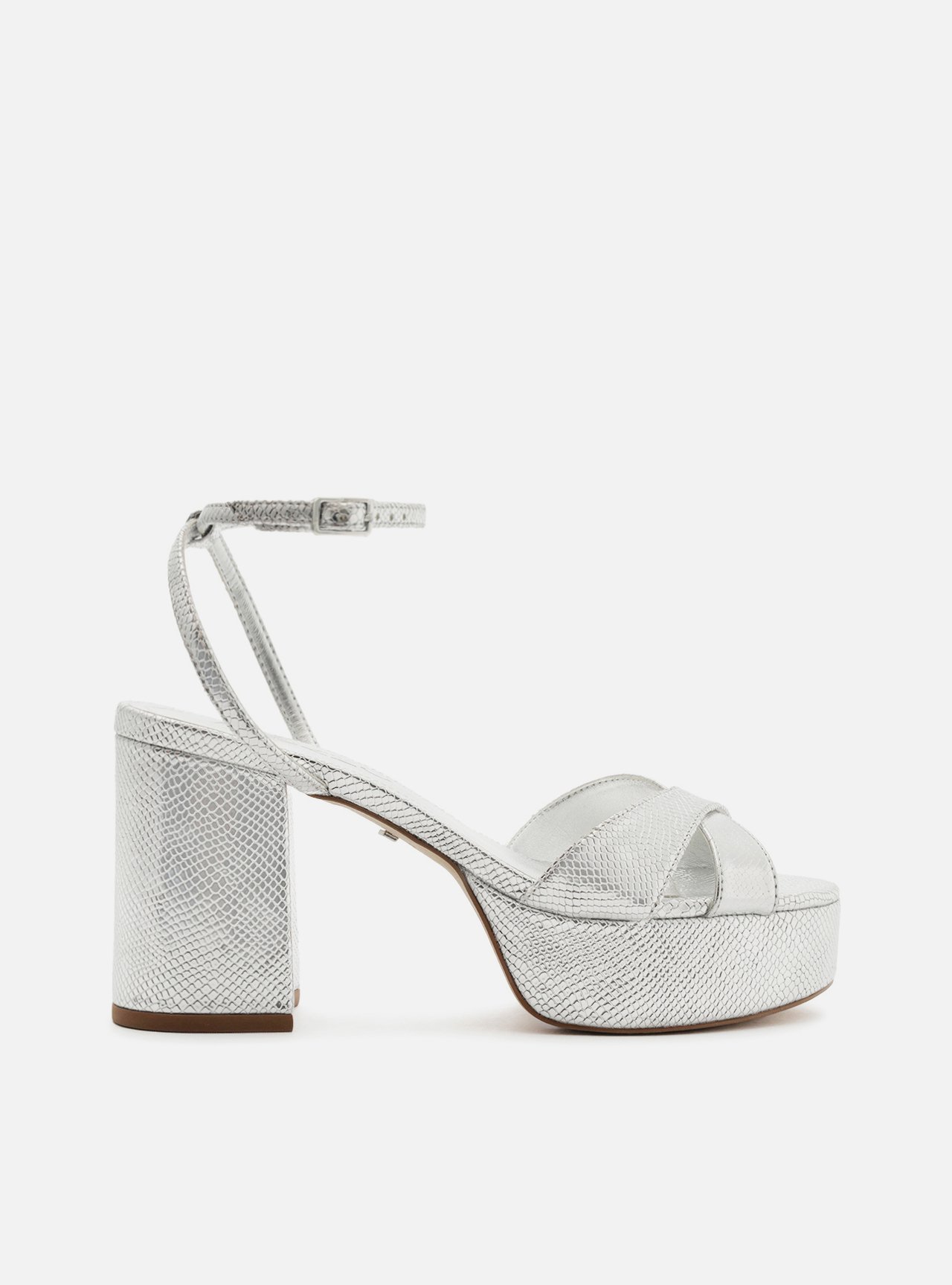 Sandália Prata Meia Pata Salto Bloco Esther Arezzo