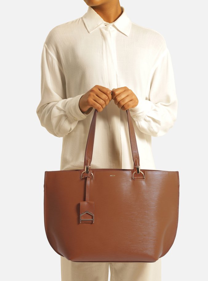Bolsa Shopping Marrom Couro Abraccio Grande
