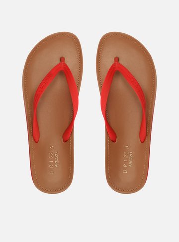 Chinelo de Dedo Tiras Vermelhas Palmilha Marrom Fit