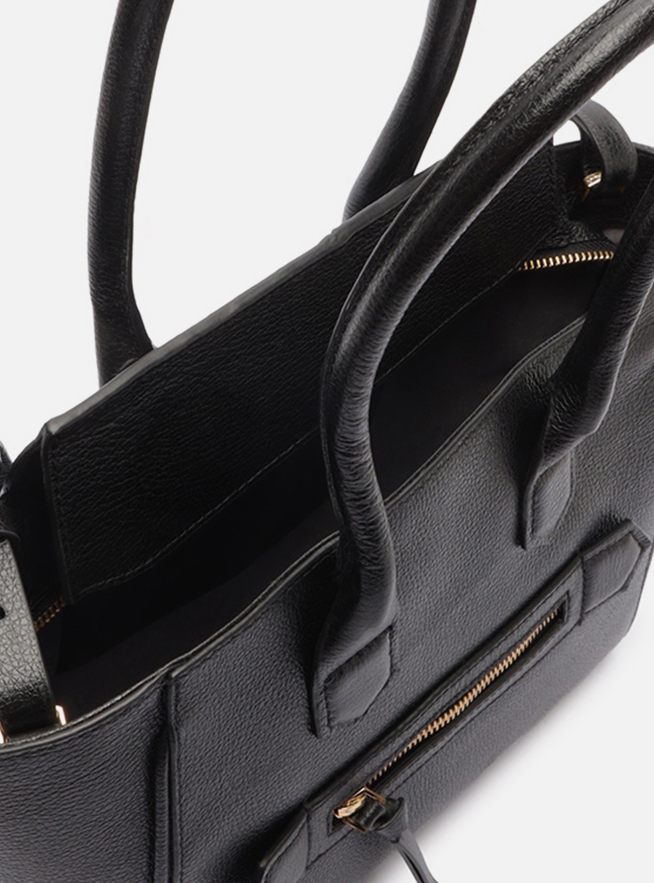 Bolsa Tote Preta Couro Média Bolso Zíper — foto 4