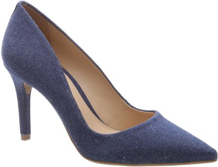 Scarpin Bico Fino Jeans Salto Médio