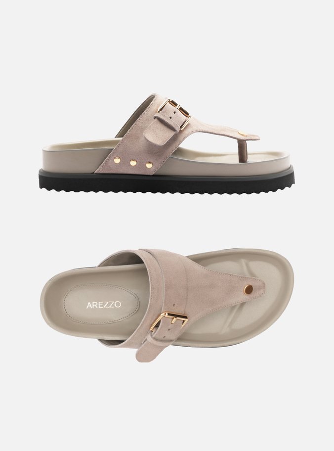 Sandália Papete Cinza Suede Tira Fivela