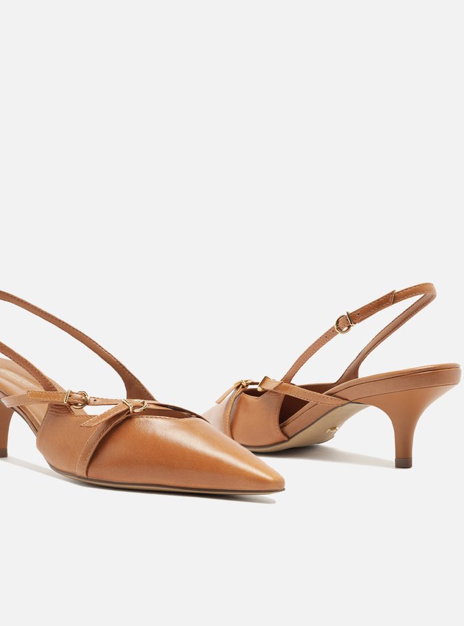 Scarpin Marrom Couro Salto Médio Slingback Amélia