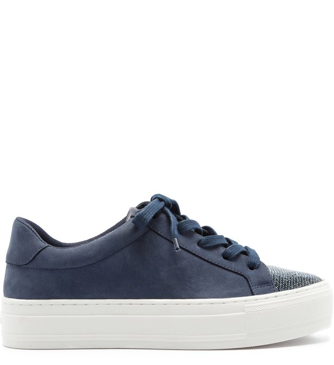 Tênis Nobuck Malha Cadarço Flatform Navy Blue e Hematite Blue
