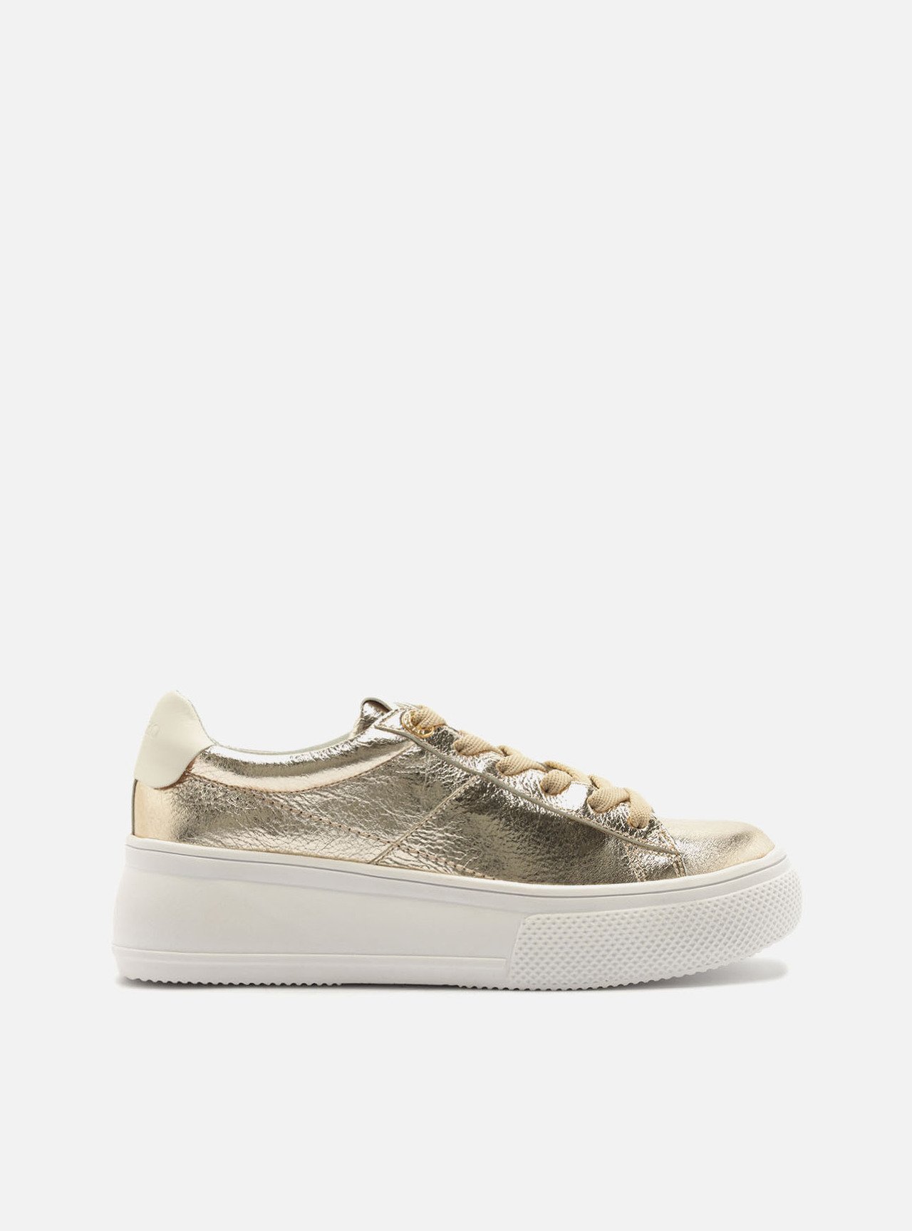 Tênis Dourado Couro Flatform — foto 1