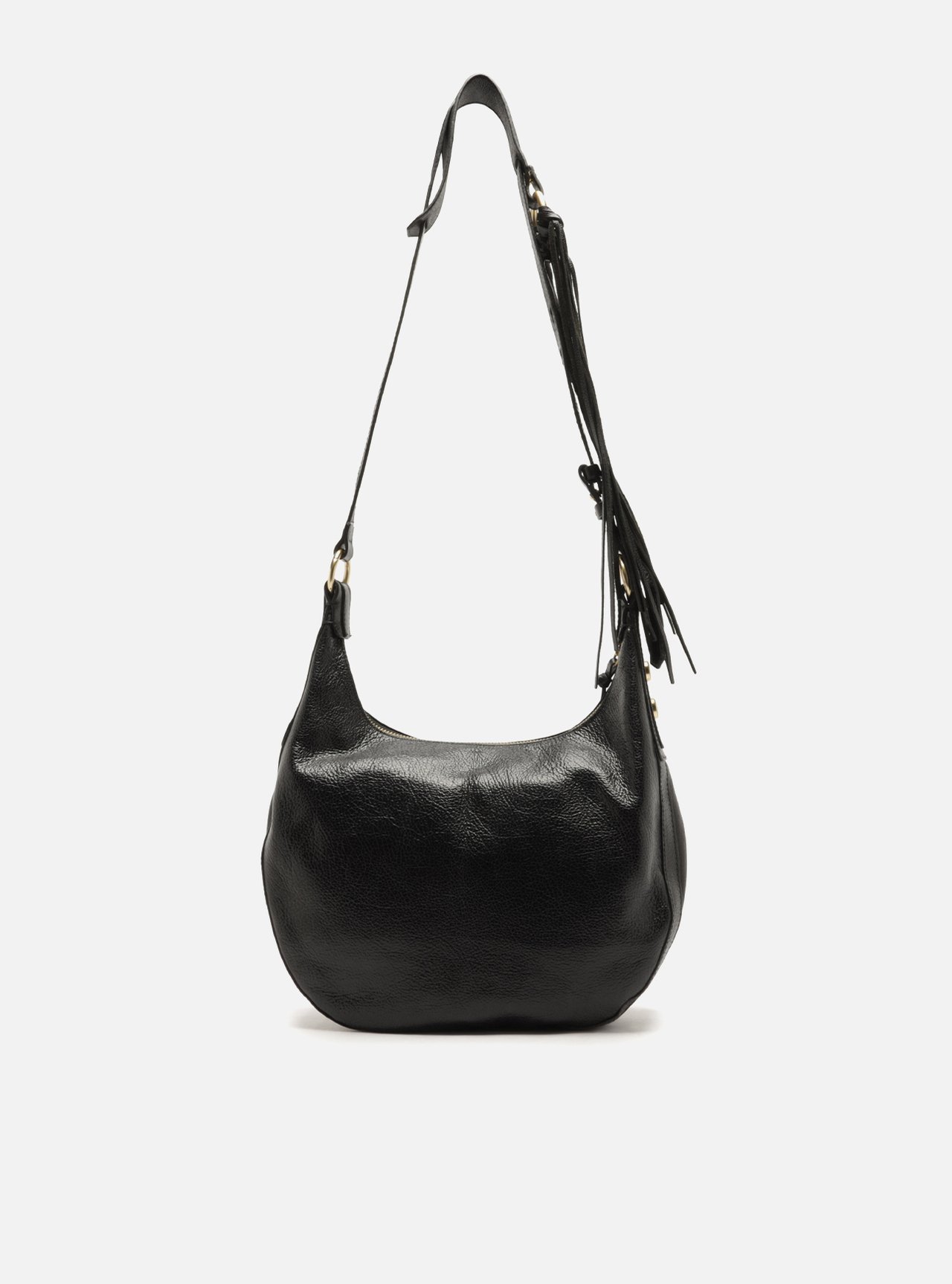 Bolsa Tiracolo Preta Couro Média Franjas — foto 3