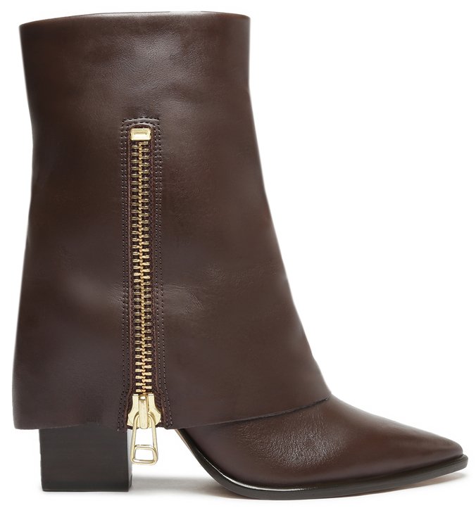 Bota Marrom Couro Polaina Salto Bloco