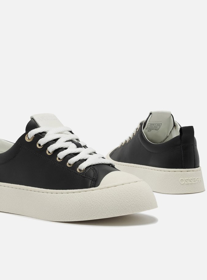 Tênis Preto Couro Amarração Casual