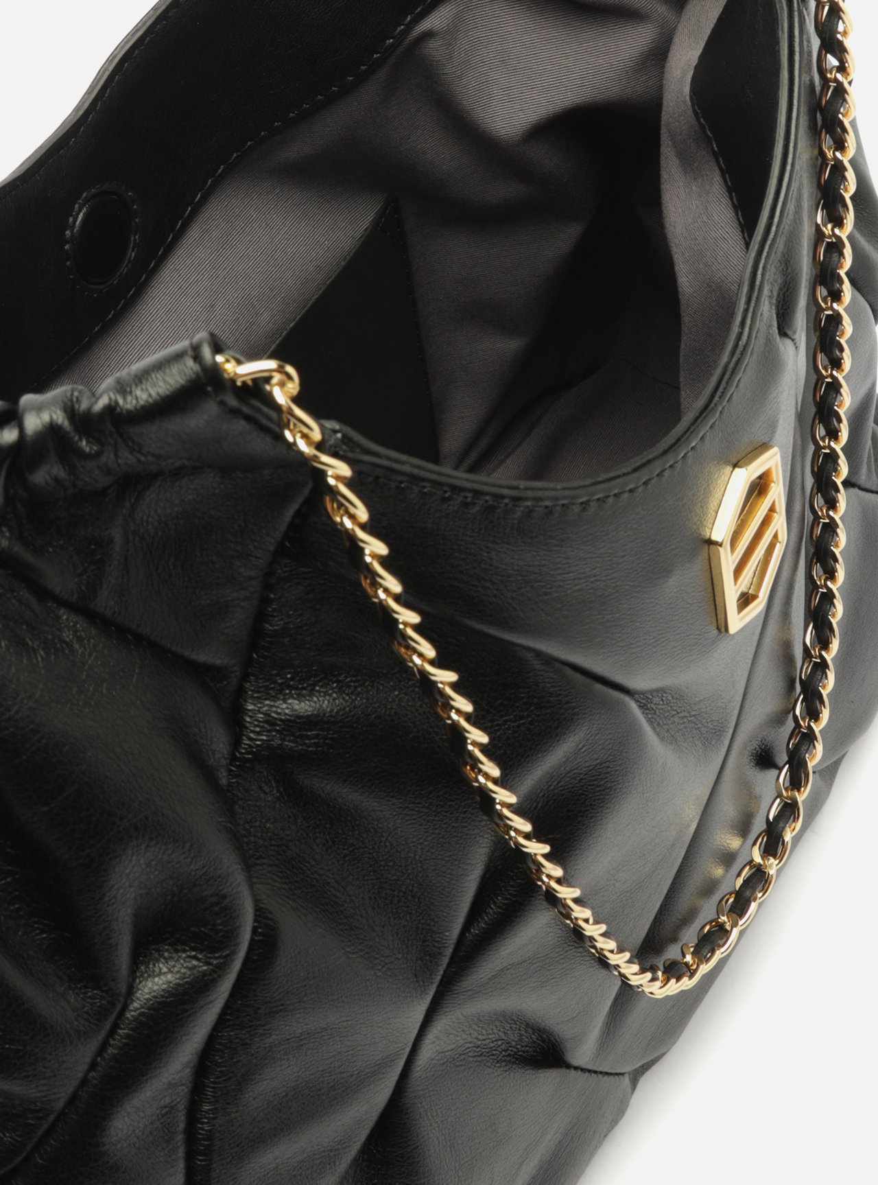 Bolsa Shopping Preta Couro Grande Corrente — foto 4