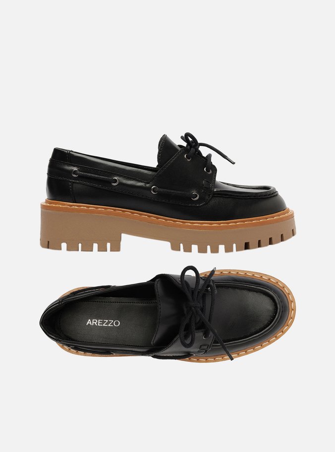 Mocassim Preto Couro Tratorado Amarração