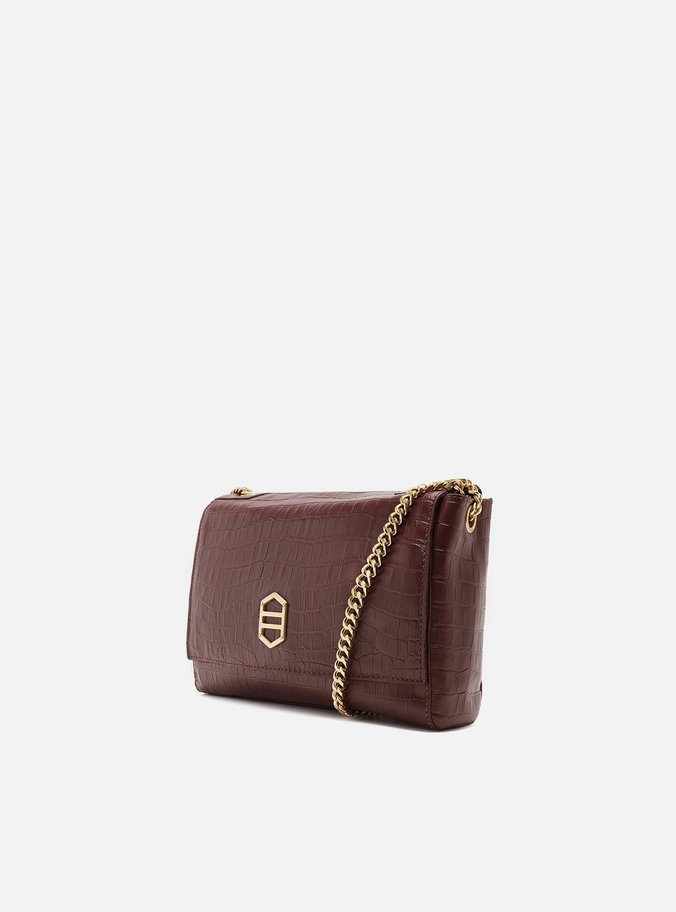 Bolsa Tiracolo Vermelha Couro Croco Média Reversível