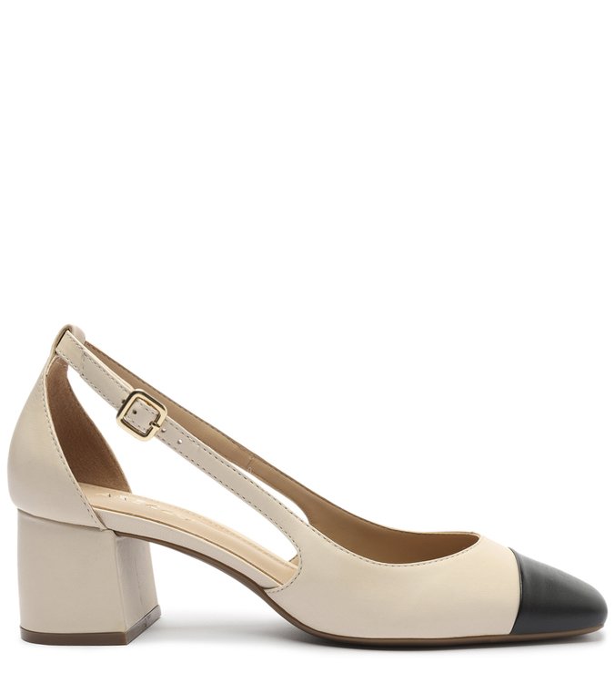 Scarpin Off-White Couro Salto Bloco Vazado