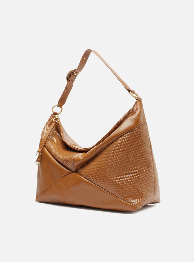 Bolsa Hobo Marrom Couro Grande Texturizada