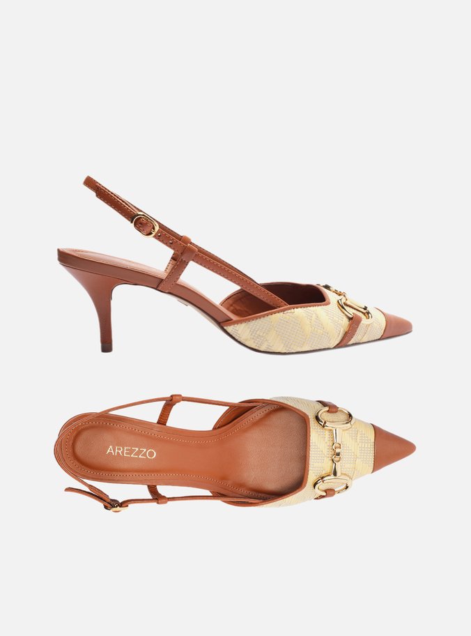 Scarpin Bege Tramado Monograma Slingback