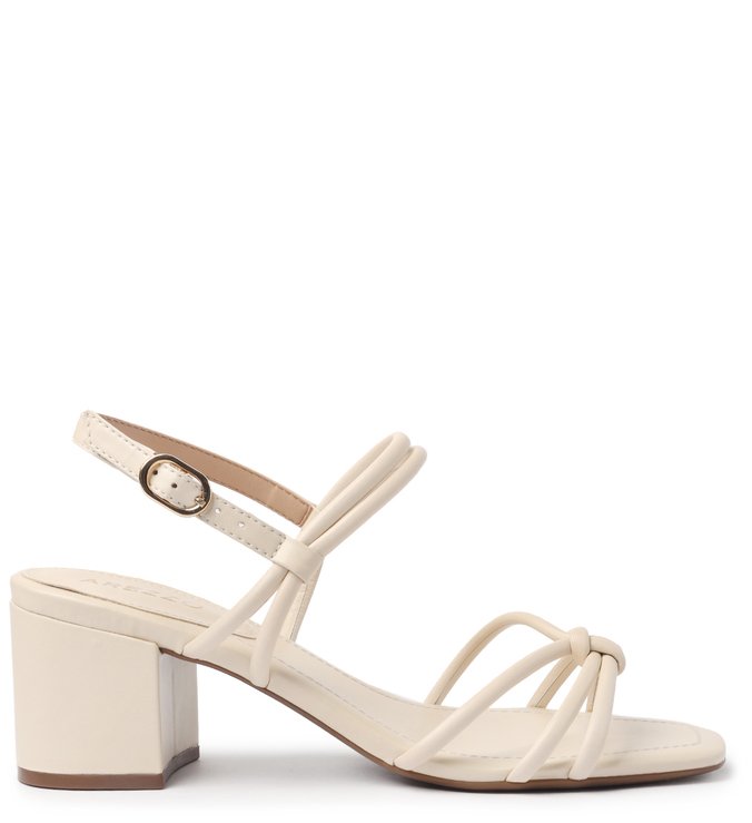Sandália Off-White Salto Bloco Bico Quadrado