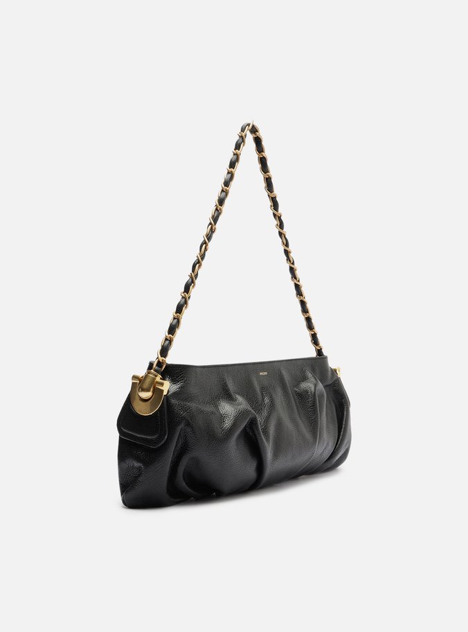 Bolsa Tiracolo Preta Couro Média Franzida