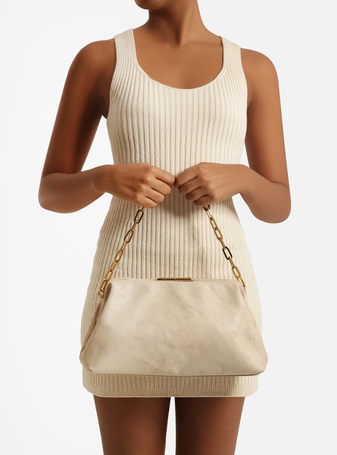 Bolsa Clutch Branca Couro Média Corrente