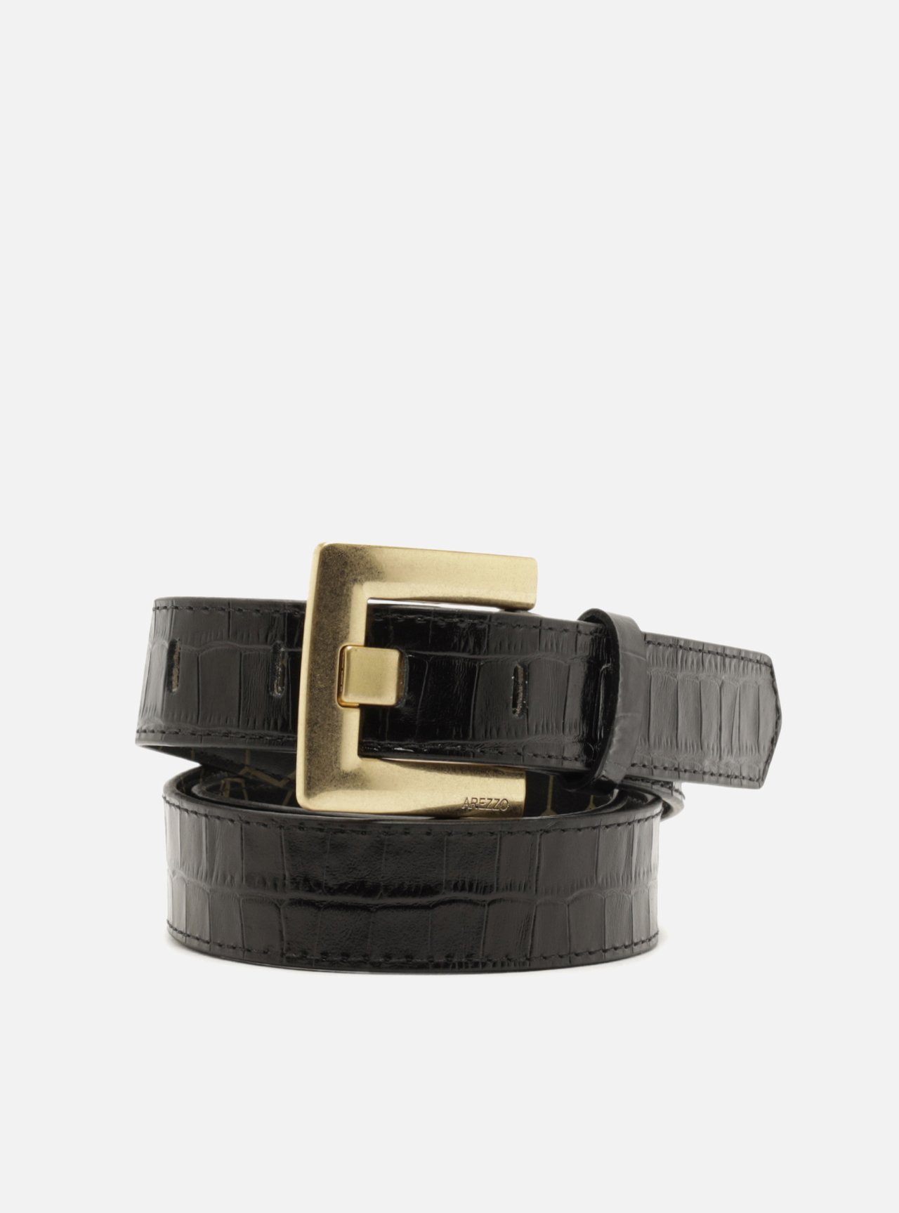 Cinto Cintura Preto Couro Fivela Dourada Croco — foto 2