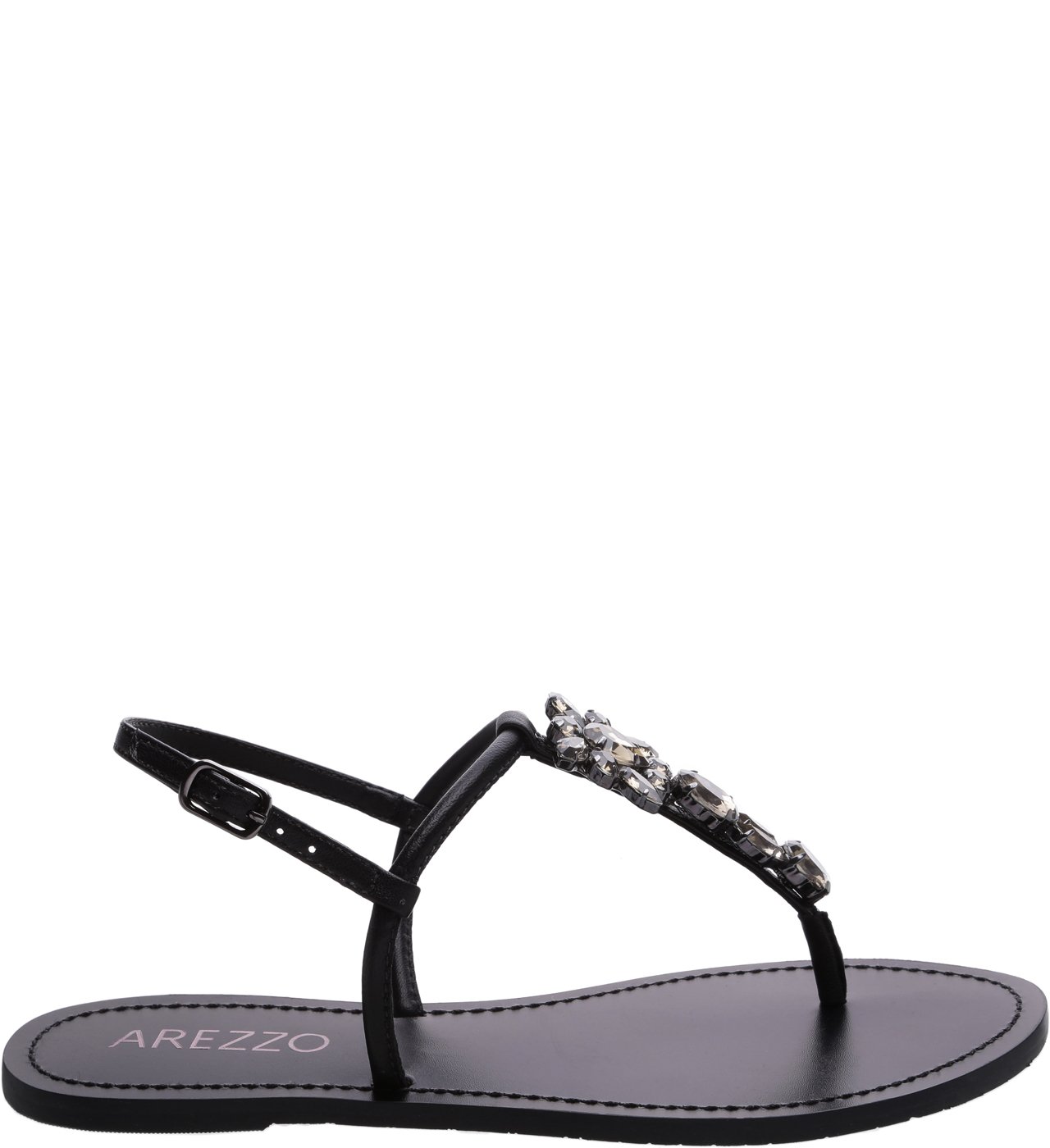 Sand lia Tiras Rasteira Pedrarias Preto Arezzo