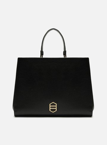 Bolsa Tote Preta Couro Grande Alças