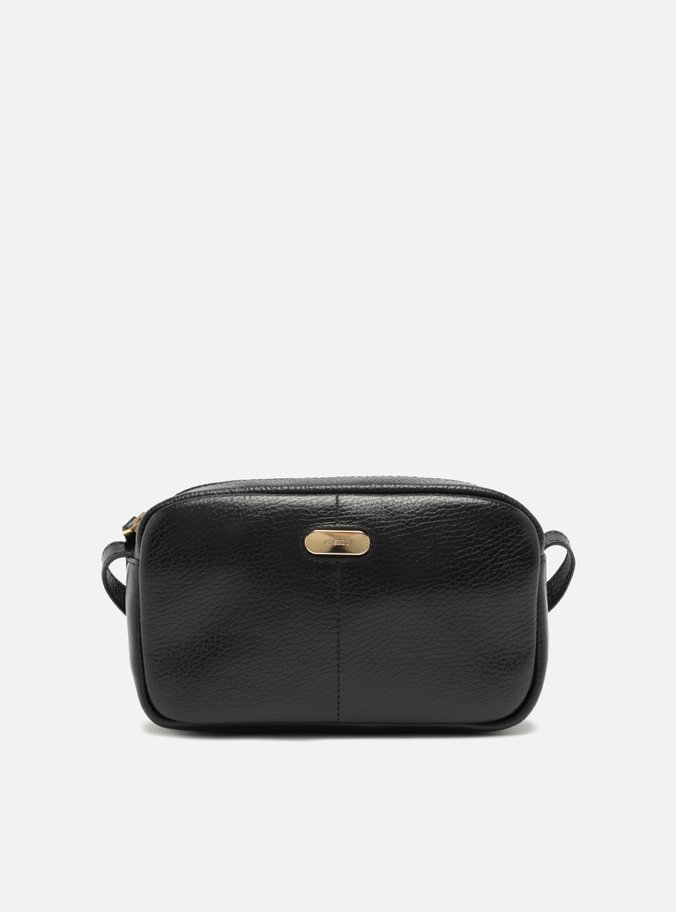 Bolsa Tiracolo Preta Couro Pequena Tag Metal