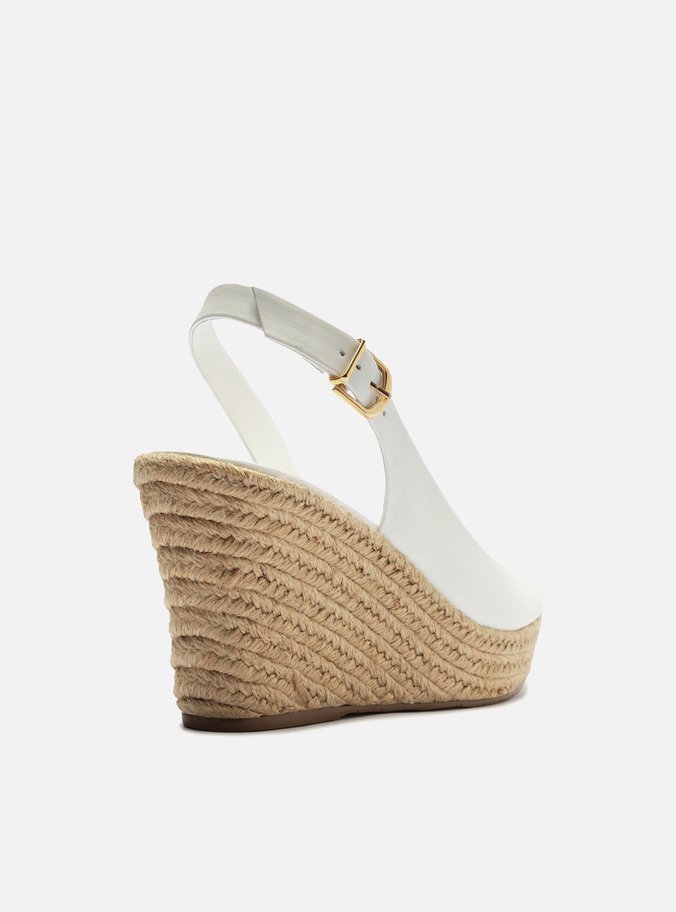 Sandália Branca Couro Plataforma Corda Slingback