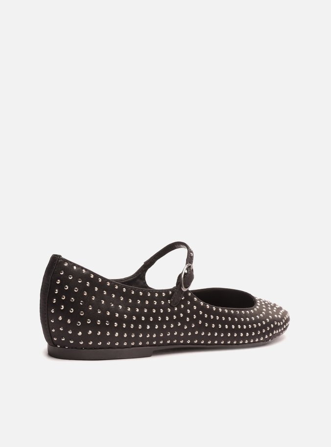 Sapatilha Preta Bico Redondo Strass Charlotte