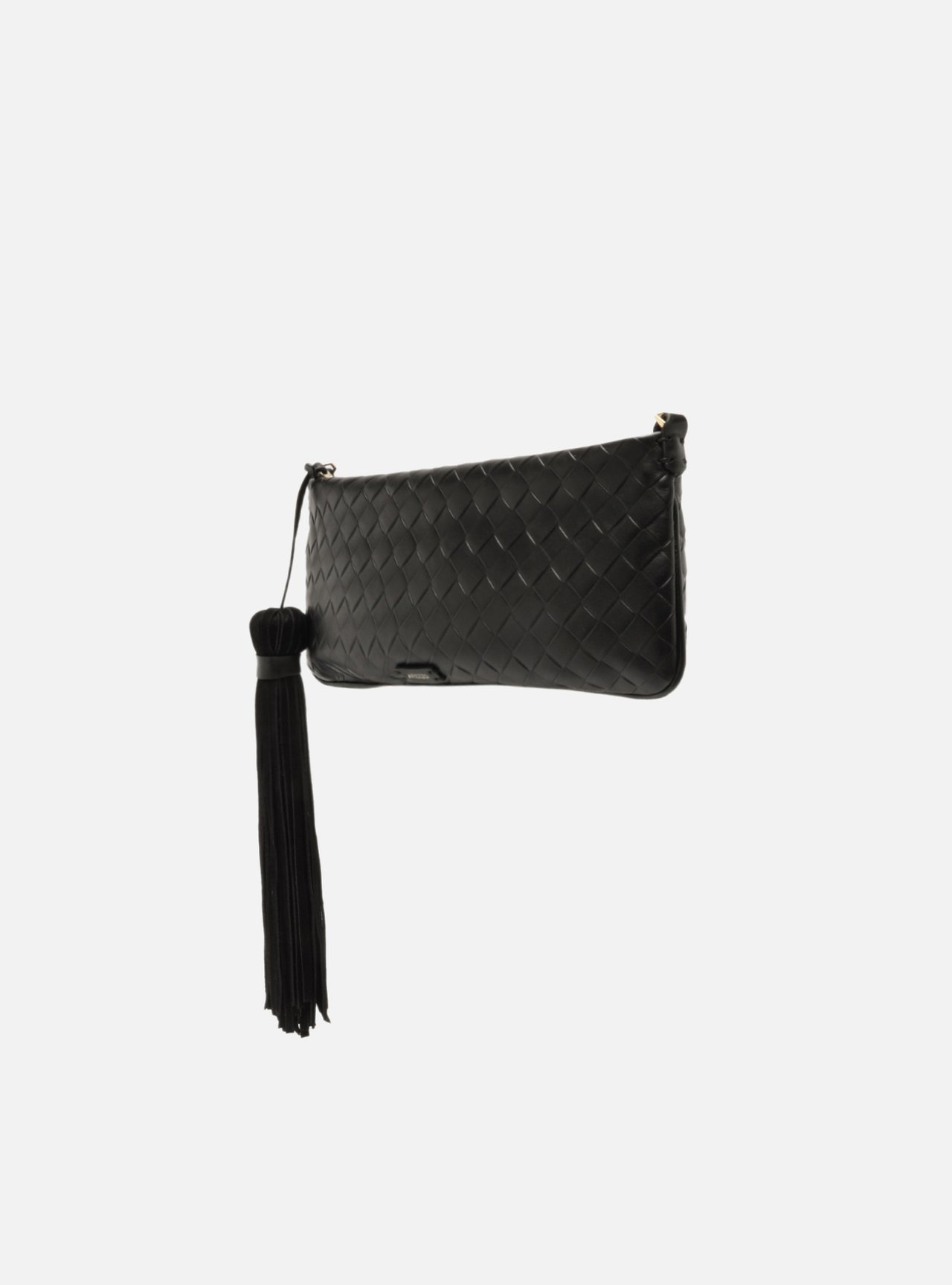 Bolsa Clutch Preta Couro Pequena Tressê Franja — foto 2