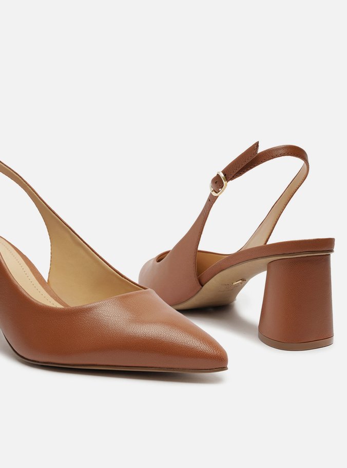 Scarpin Marrom Couro Bico Fino Slingback