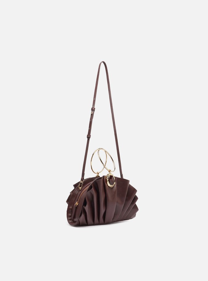 Bolsa Clutch Marrom Couro Pequena Pedra