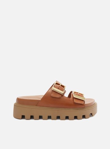 Sandália Marrom Couro Flatform Tratorada