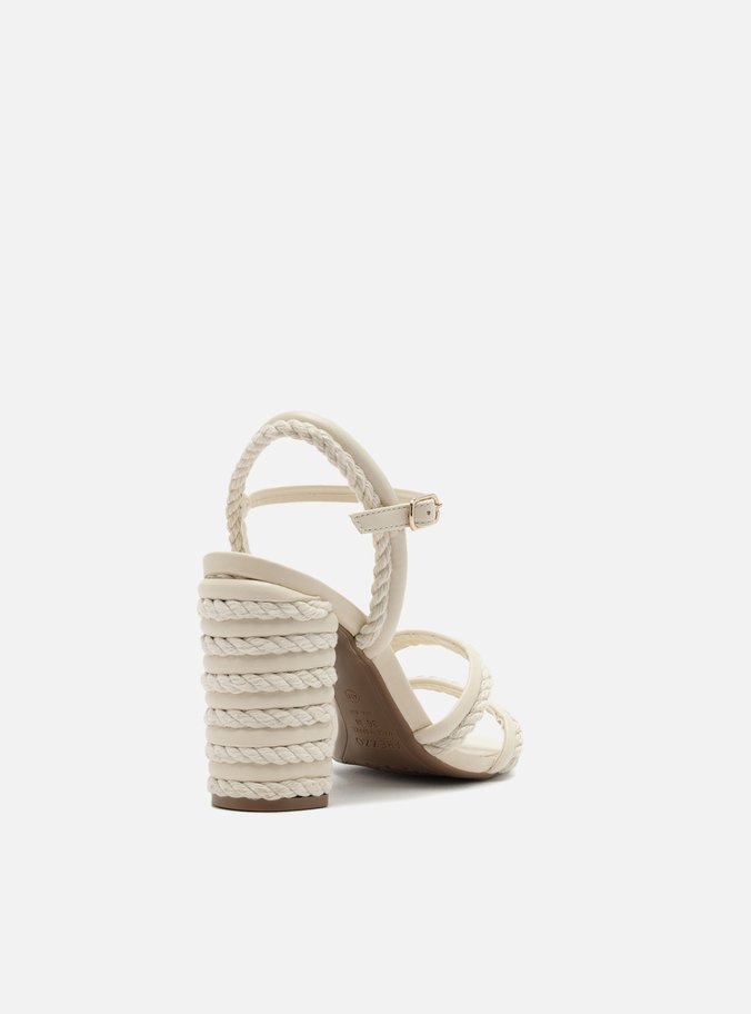 Sandália Off-White Salto Alto Cordão Bicolor