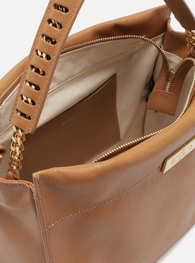 Bolsa Tote Marrom Couro Grande Metal